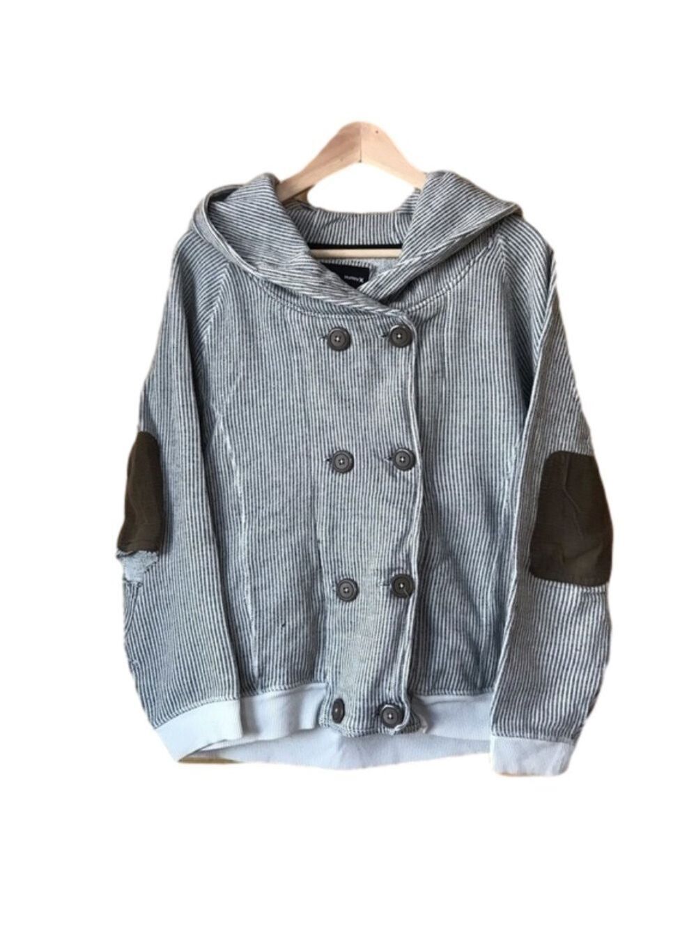 Vintage Hurley distressed elbow patch double button front hoodie size large